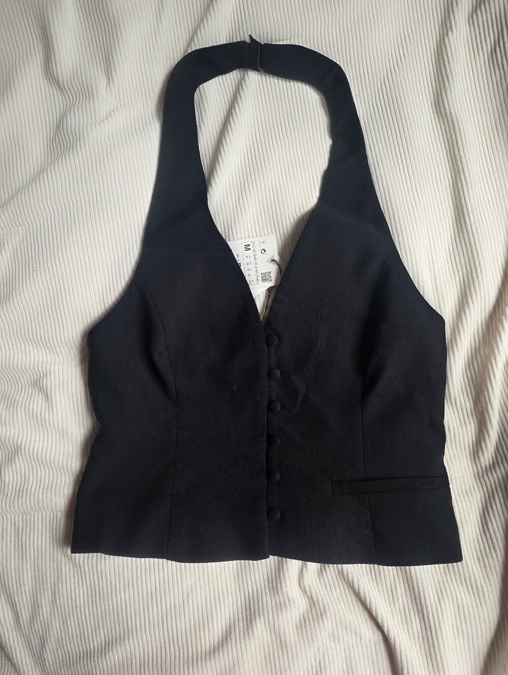 Zara Halterneck Vest Buttoned Vest Black Size M NWT